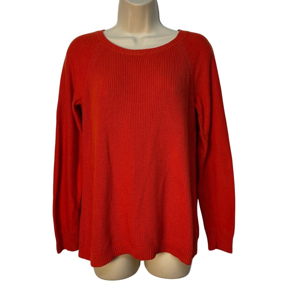 Talbots Orange Ribbed Knit Sweater with Elbow Patches Small Raglan Sleeve
